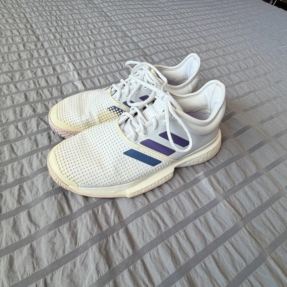 Adidas SoleCourt Boost Women's Size 8 Tennis Shoes White Purple Sneakers